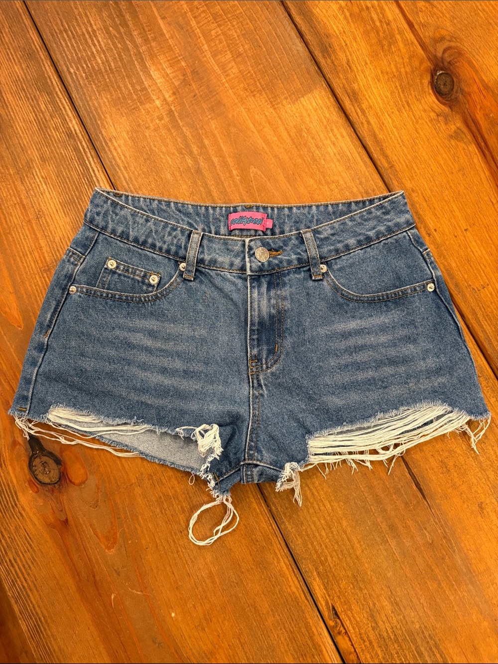 Edikted Frayed Hem Denim Shorts - Blue